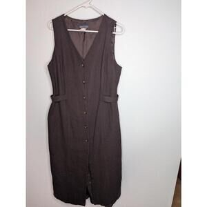 Vintage Herman Geist Brown Wool Button Front Midi Dress Vest Size 14